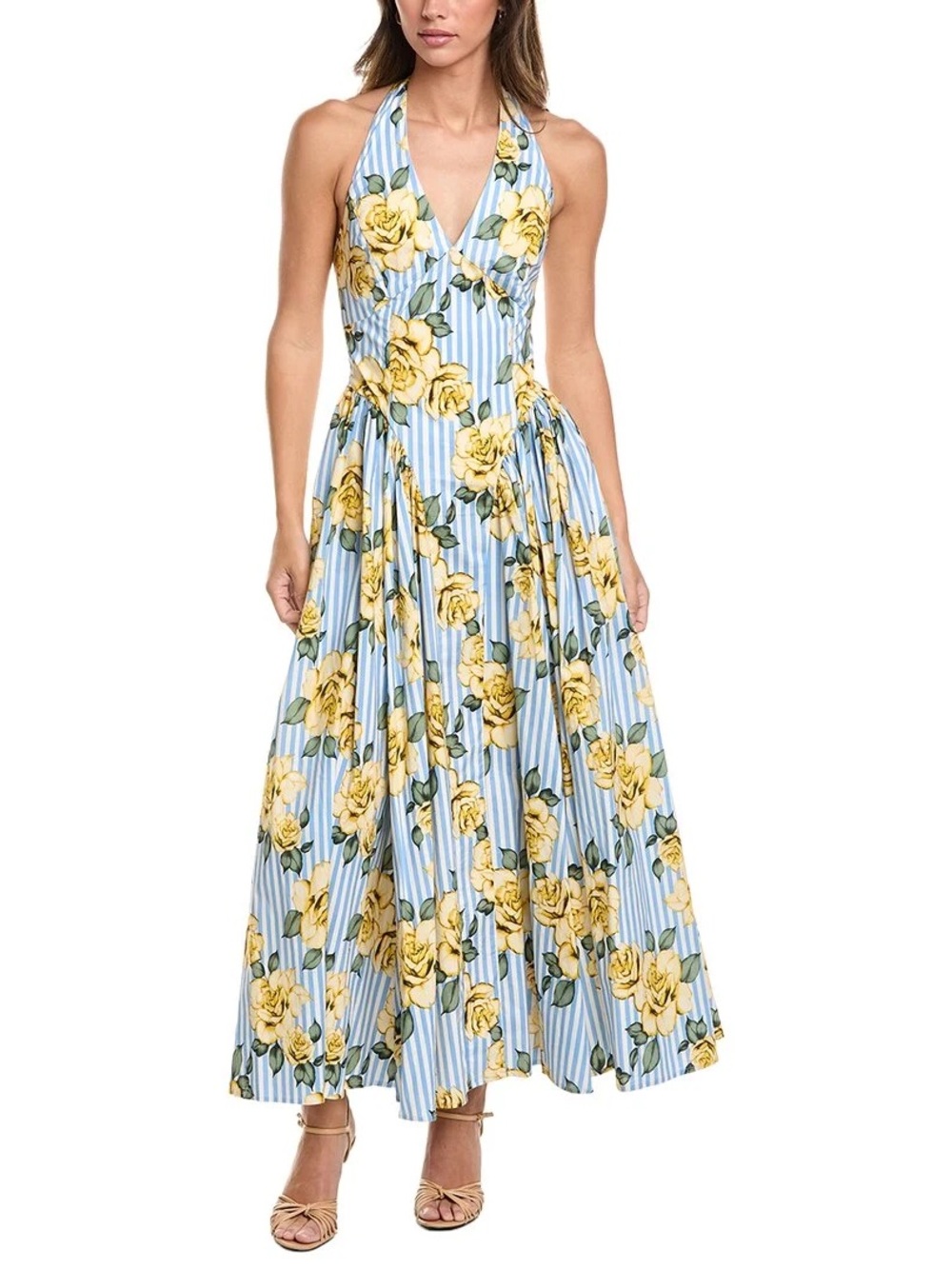 Hutch Alara Dress Maxi Floral Striped Blue Yellow Sundress Drop Waist Size 8